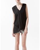 Zara Tshirt with Fine Pleats At Shoulder - Lyst