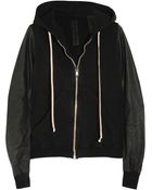 DRKSHDW by Rick Owens Hooded Cotton and Leather Top - Lyst