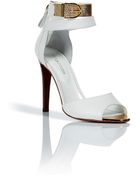 Sergio Rossi White and Gold Ankle Sandals - Lyst