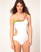 Asos Asos Petal One Shoulder Swimsuit - Lyst