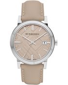 Burberry Check Stamped Round Dial Watch - Lyst