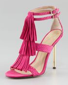 B Brian Atwood Luciana Suede Fringe Sandal Fuchsia - Lyst
