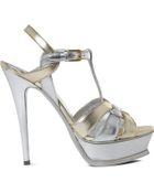 Saint Laurent Tribute Metallic Platform Sandals - Lyst