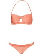 Topshop Coral Lurex Bandeau Bikini - Lyst