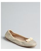 Ferragamo Gold Dot Embossed Leather Bow Flats - Lyst