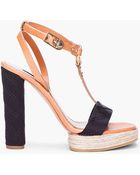 Marc Jacobs Tan Black Tstrap Heels - Lyst
