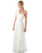 Marchesa One Shoulder Gown with Pleated Bodice - Lyst