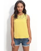 Chloe K Lace Yoke Zip Back Tank - Lyst