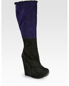 Saint Laurent Colorblock Suede Kneehigh Wedge Boots - Lyst