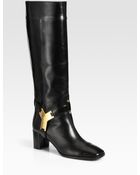 Saint Laurent Leather and Goldplate Kneehigh Boots - Lyst