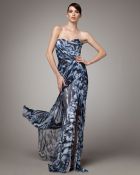 Monique Lhuillier Printed Silk Gown - Lyst