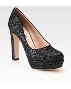 Miu Miu Glitter Leather Platform Pumps - Lyst