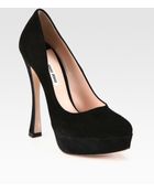 Miu Miu Suede Platform Pumps - Lyst