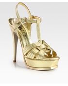 Saint Laurent Tstrap Metallic Leather Sandals - Lyst