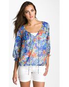 Pleione Sheer Print Peasant Blouse - Lyst