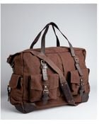 John Varvatos Brown Canvas and Leather Large Duffle Bag - Lyst