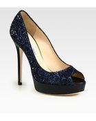 Jimmy Choo Crown Glittercoated Leather Peep Toe Pumps - Lyst