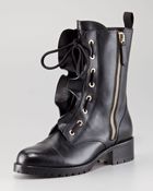 Valentino Ruffled Laceup Biker Boot - Lyst