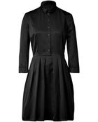 Jil Sander Navy Black Pleated Silk Sateen Dress - Lyst