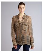 Suno Coral Metallic Silk Long Sleeve Button Front Blouse - Lyst
