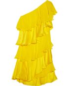 Halston Heritage Tiered Silk Chiffon And Satin Dress - Lyst