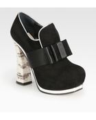 Miu Miu Runway Suede Bow Platform Booties - Lyst