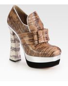 Miu Miu Stamped Snake Skin Leather Bow Platform Booties - Lyst