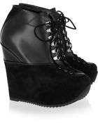 Saint Laurent Leather and Suede Wedge Ankle Boots - Lyst
