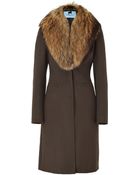 Blumarine Brown Coat with Removable Fur Collar - Lyst