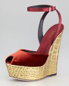 Giambattista Valli Velvet Embossed Metallic Wedge Sandal - Lyst