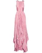 Oscar de la Renta Pleated Washedsatin Gown - Lyst