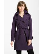 Ellen Tracy Double Breasted Trench with Detachable Hood - Lyst