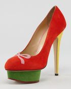Charlotte Olympia Arabella Colorblock Suede Bowtoe Pump - Lyst