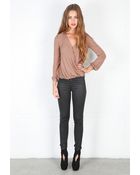 Haute Hippie Drape Front Long Sleeve Blouse - Lyst