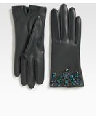 Prada Swarovski Crystal Leather Glovesblack - Lyst