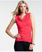 Ann Taylor Ruched Cowl Neck Top - Lyst