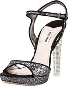 Miu Miu Jewelheel Glitter Platform Sandal - Lyst