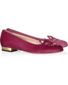 Charlotte Olympia Kitty Embroidered Calf Hair Loafers - Lyst