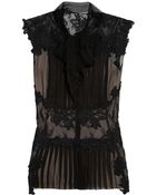 Alberta Ferretti Lace Paneled Silk Chiffon Top - Lyst