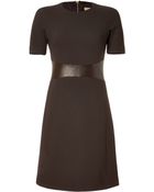 Michael Kors Chocolate Leather Trim Aline Dress - Lyst
