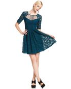 BCBGMAXAZRIA Short Sleeve Lace Aline Dress - Lyst