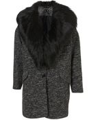 Topshop Textured Fur Collar Boyfriend Coat - Lyst