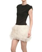 Jay Ahr Ostrich Feathers On Wool Crepe Dress - Lyst