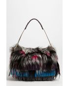 Jimmy Choo Embroidered Suede Genuine Fox Fur Shoulder Bag - Lyst