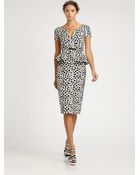 Oscar de la Renta Camellia Print Peplum Dress - Lyst