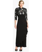 Alex Evenings Side Drape Jersey Gown Sequin Jacket - Lyst