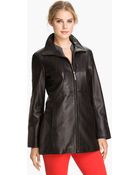 Ellen Tracy Stand Collar Leather Topper - Lyst