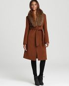 Ellen Tracy Belted Wool Maxi Coat with Fur Trim - Lyst