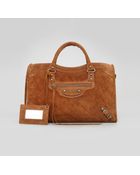 Balenciaga Baby Daim Suede Classic City Bag Chestnut - Lyst