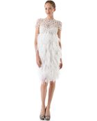 Marchesa Embroidered Tulle Dress with Feather Skirt - Lyst